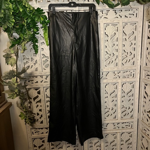 Nia Pants - NIA COQUETTISH PREMIUM FAUX QUALITY BLACK LEATHER WIDE LEG FANCY PANTS